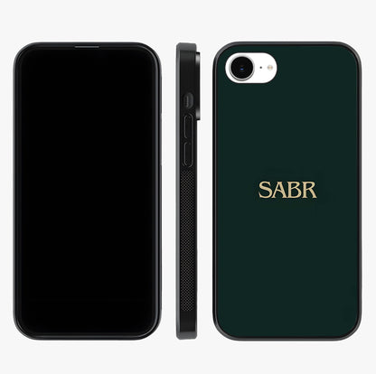 Sabr Minimal Patience Glass Case displayed upright for full design visibility and premium finish.