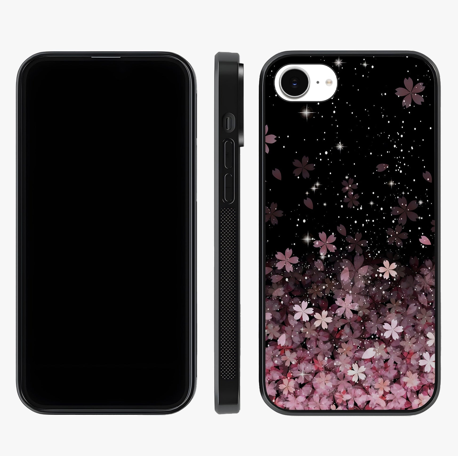 Small Starry Flowers Glass Case displayed upright for full design visibility and premium finish.