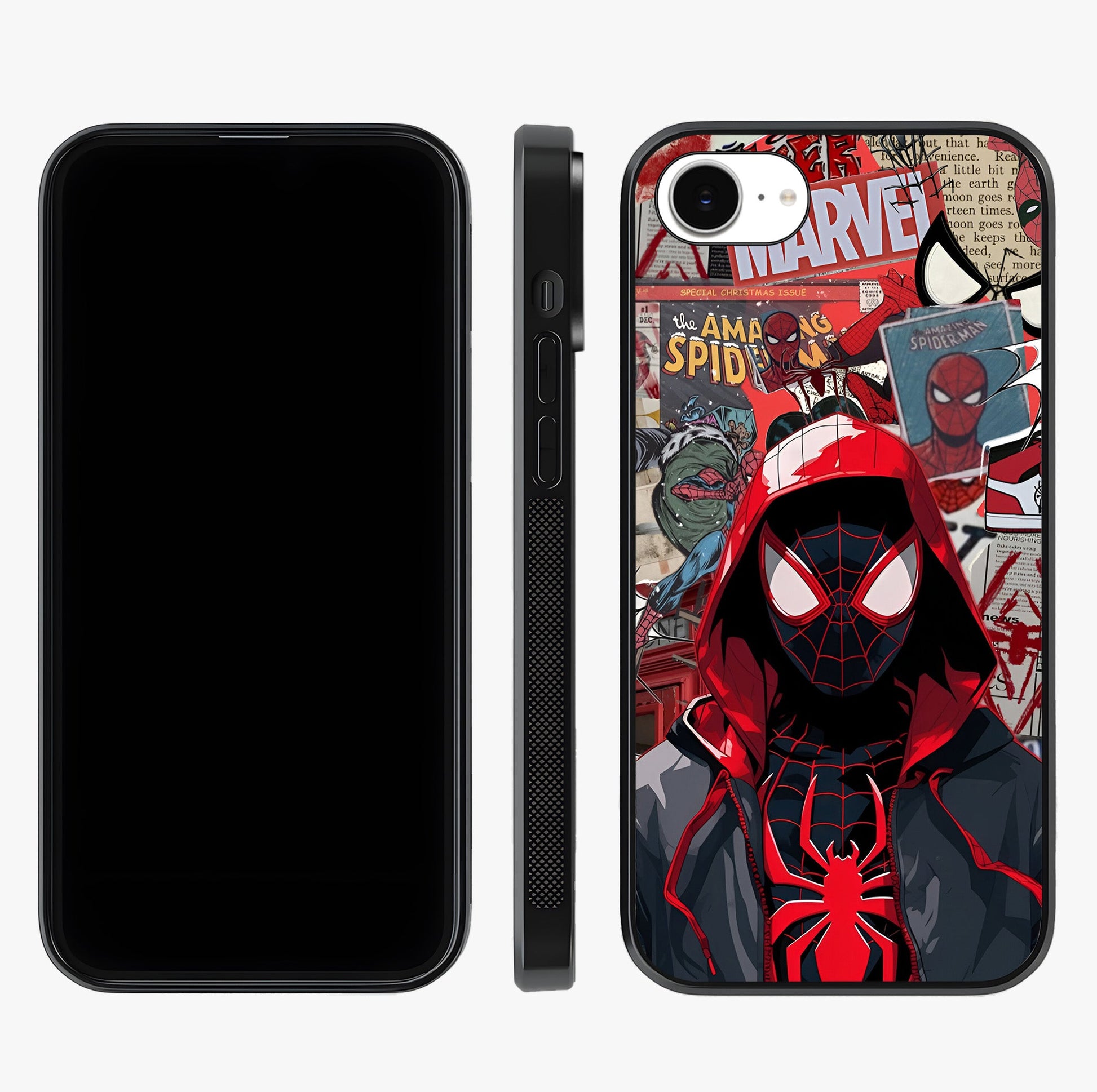 Spider Collage Street Glass Case displayed upright for full design visibility and premium finish.