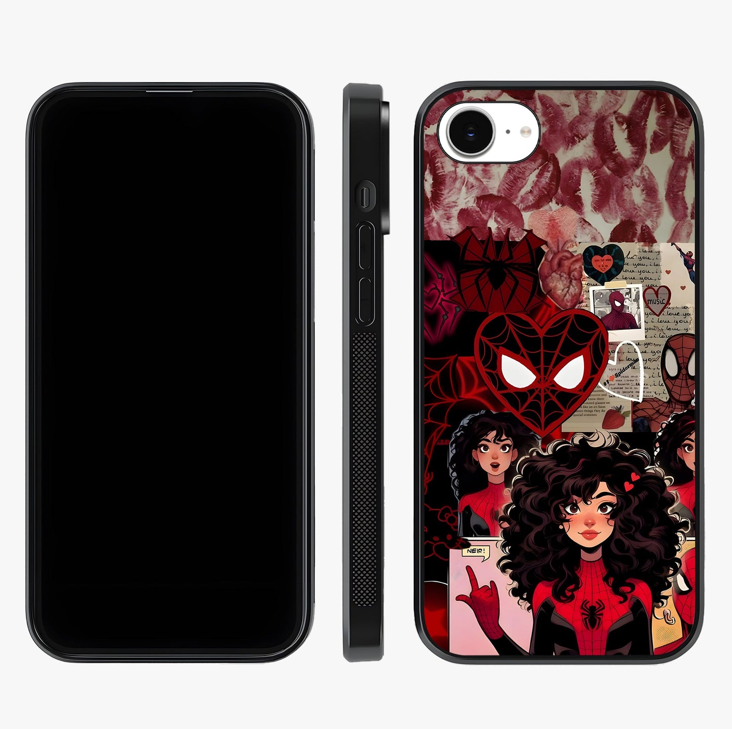 Spider Love Story Glass Case displayed upright for full design visibility and premium finish.