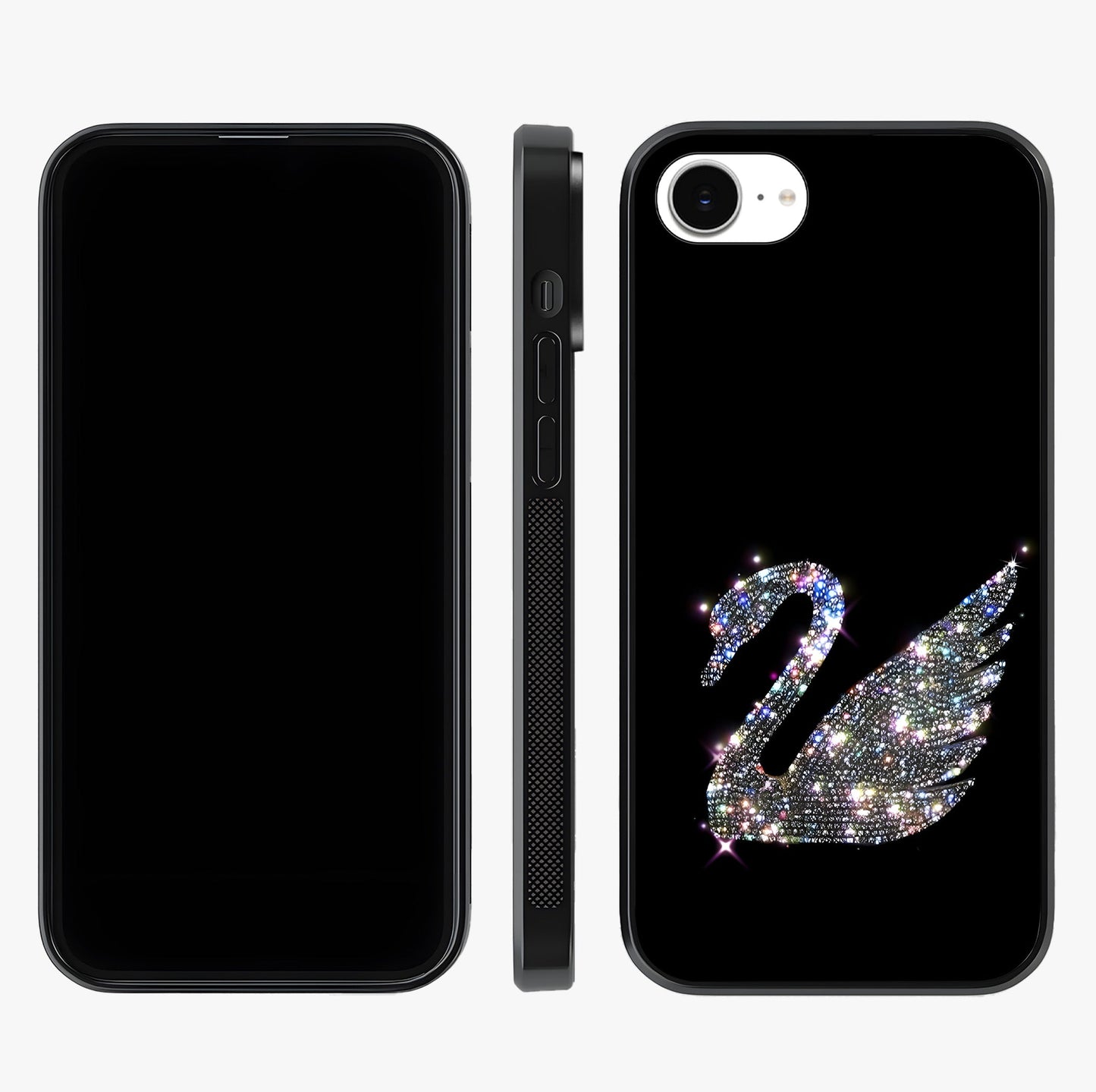 Starlit Swan Grace Glass Case displayed upright for full design visibility and premium finish.