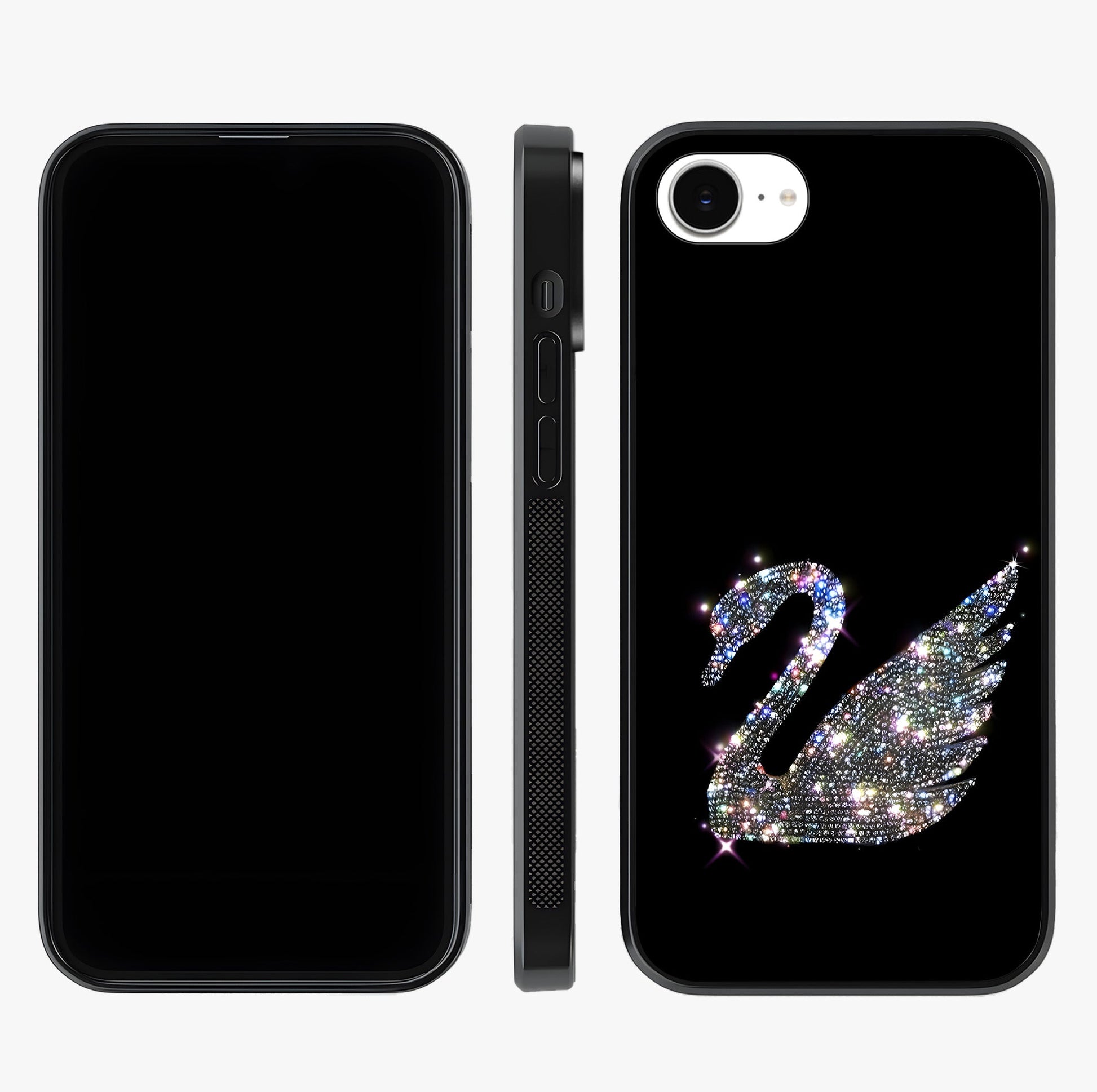 Starlit Swan Grace Glass Case displayed upright for full design visibility and premium finish.