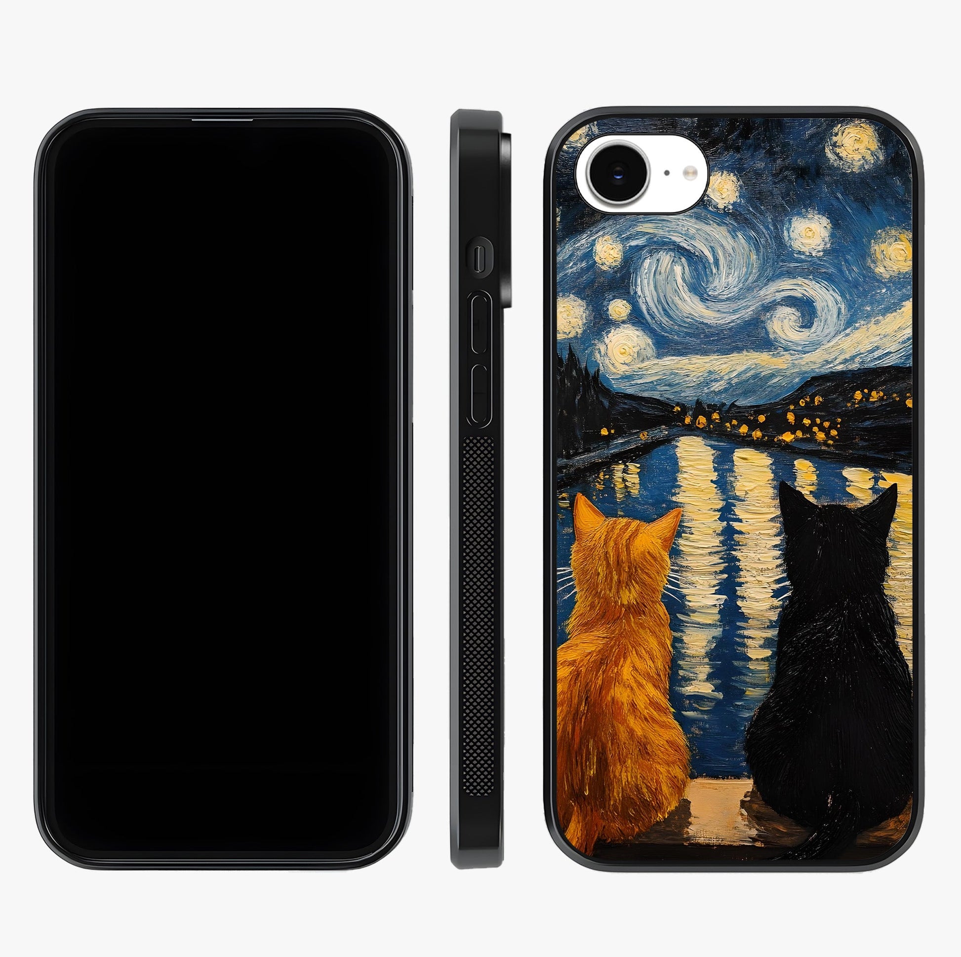 Starry River Cats Glass Case displayed upright for full design visibility and premium finish.