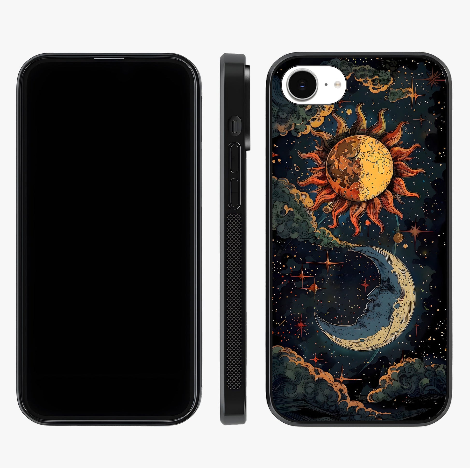 Sun And Moon Magic Design Glass Case displayed upright for full design visibility and premium finish.