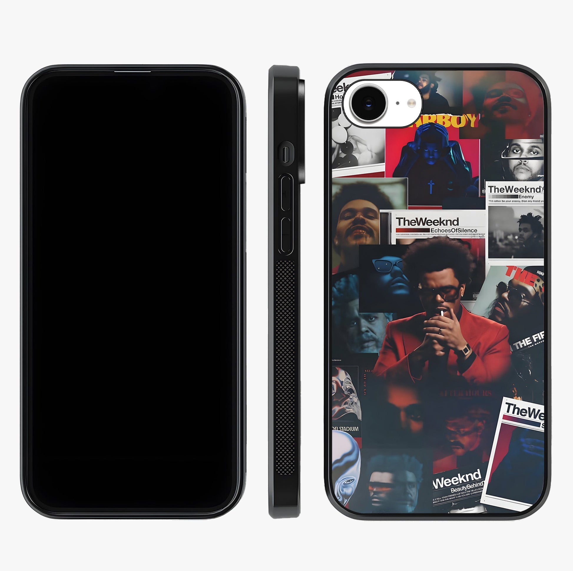 The Weeknd Glass Case displayed upright for full design visibility and premium finish.