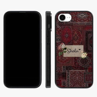 Velvet Wine Pattern Custom Name Glass Case displayed upright for full design visibility and premium finish.