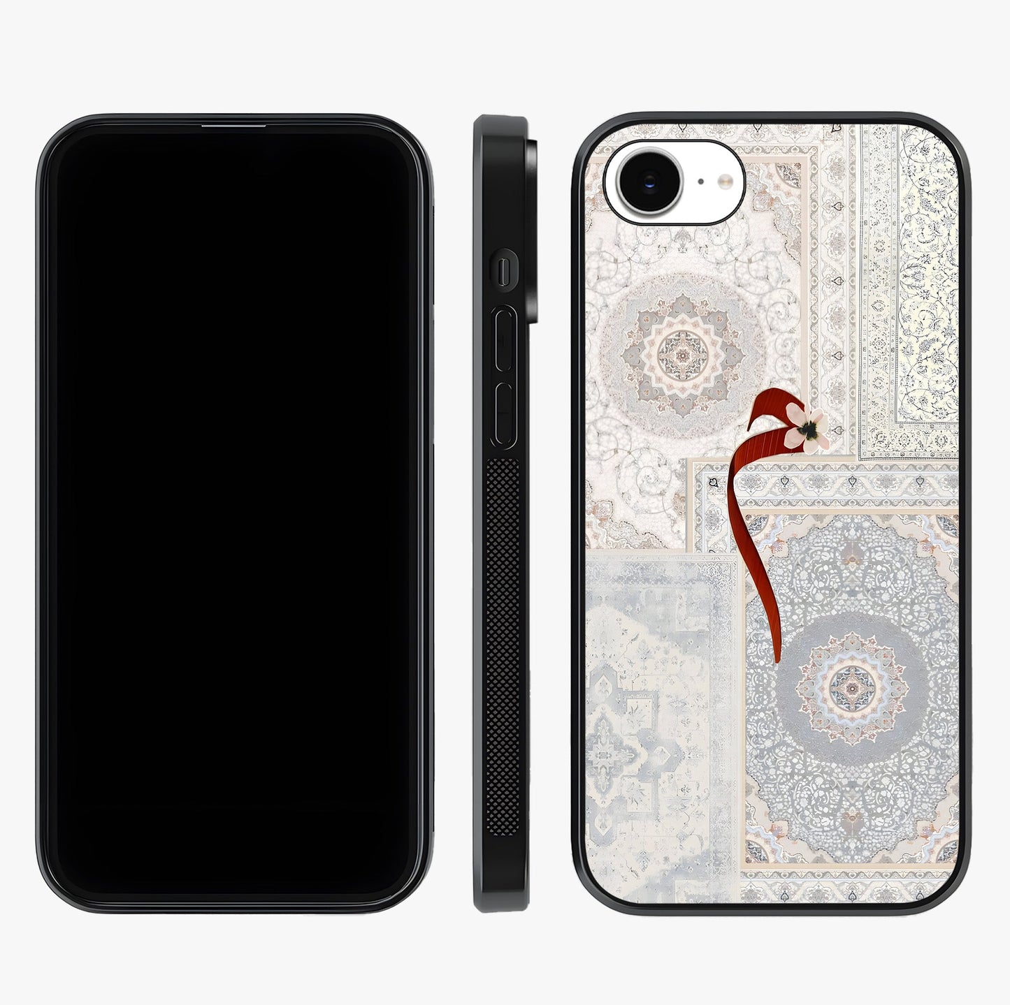 White Aesthetic Bow Glass Case displayed upright for full design visibility and premium finish.