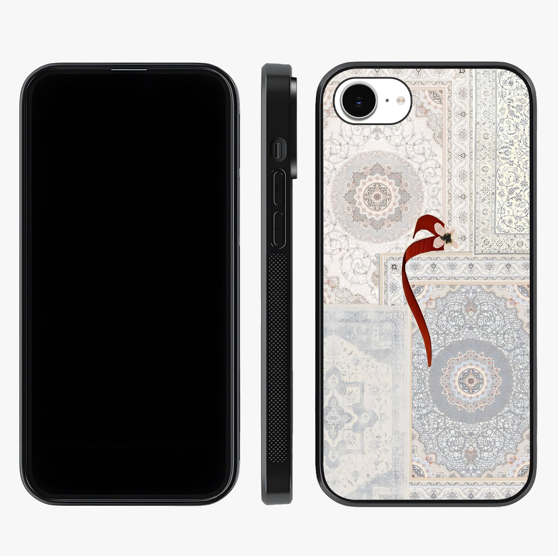 White Aesthetic Bow Glass Case displayed upright for full design visibility and premium finish.