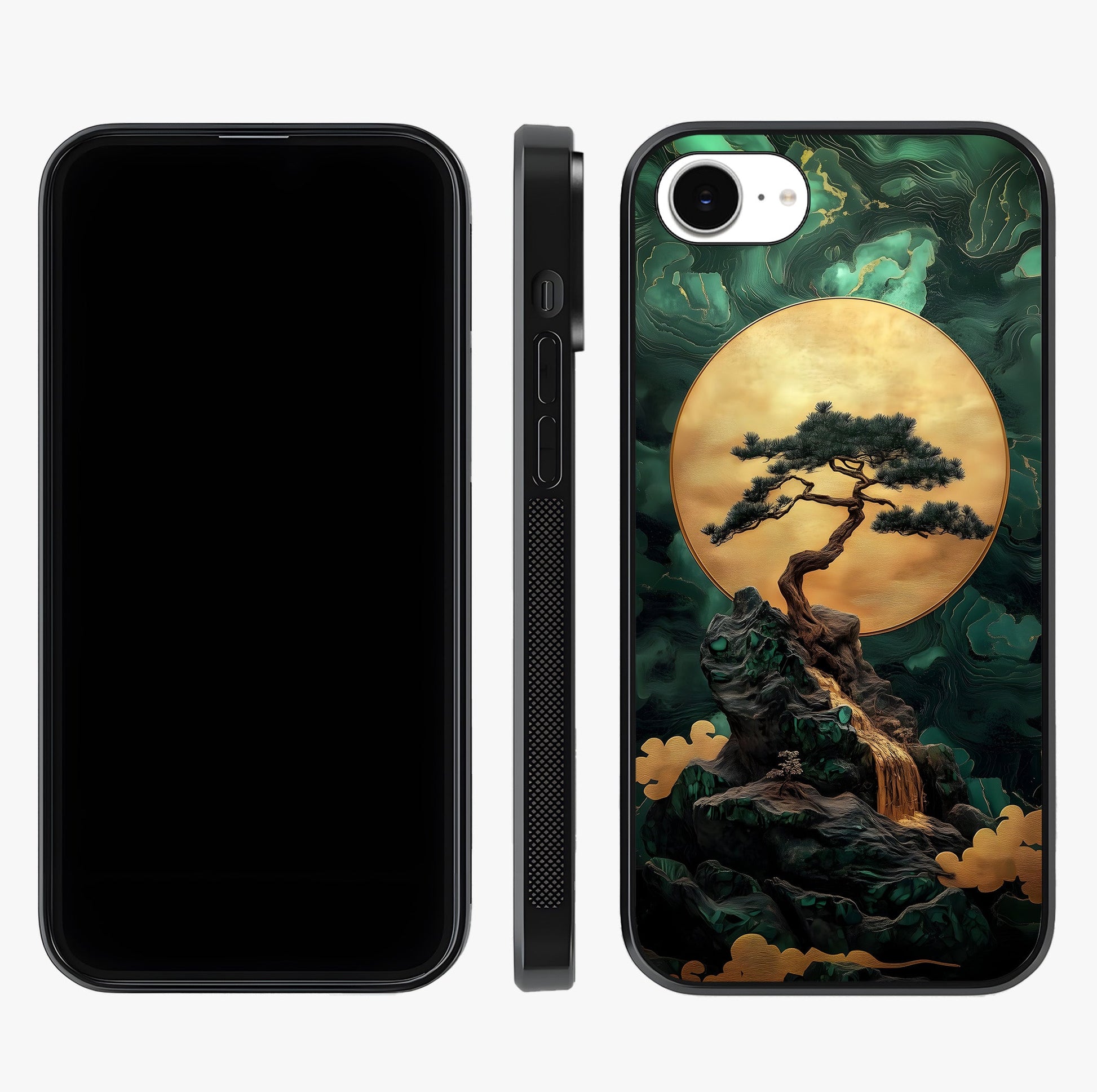 Zen Moon Rise Glass Case displayed upright for full design visibility and premium finish.