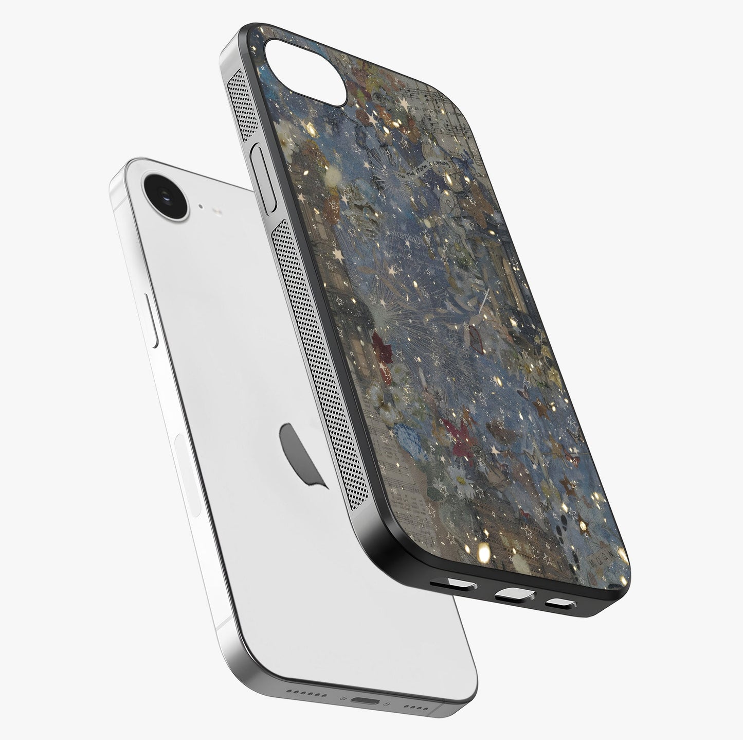 Aesthetic Astrolophia Glass Case laid diagonally highlighting side profile, edges and glossy glass shine.