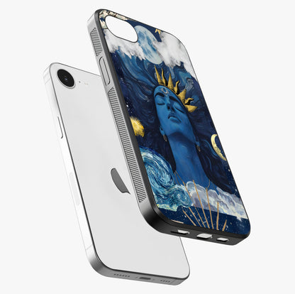 Aesthetic Lord Shiva Glass Case laid diagonally highlighting side profile, edges and glossy glass shine.
