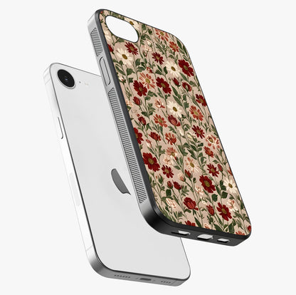 Biege Flower With Leaf Glass Case laid diagonally highlighting side profile, edges and glossy glass shine.