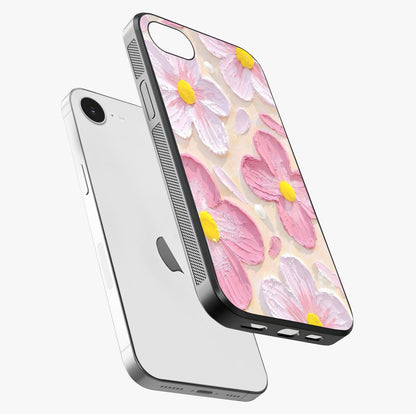 Blush Bloom Texture Glass Case laid diagonally highlighting side profile, edges and glossy glass shine.