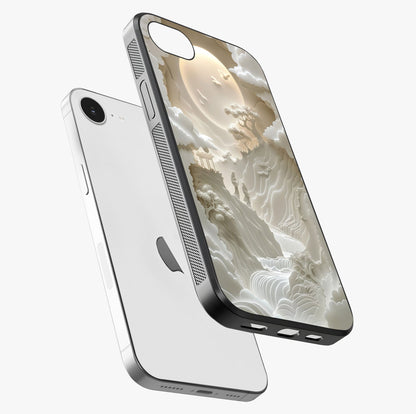 Celestial Origami Glass Case laid diagonally highlighting side profile, edges and glossy glass shine.