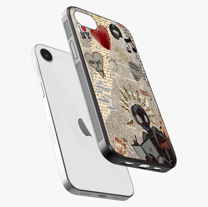 City Dream Sketch Glass Case laid diagonally highlighting side profile, edges and glossy glass shine.