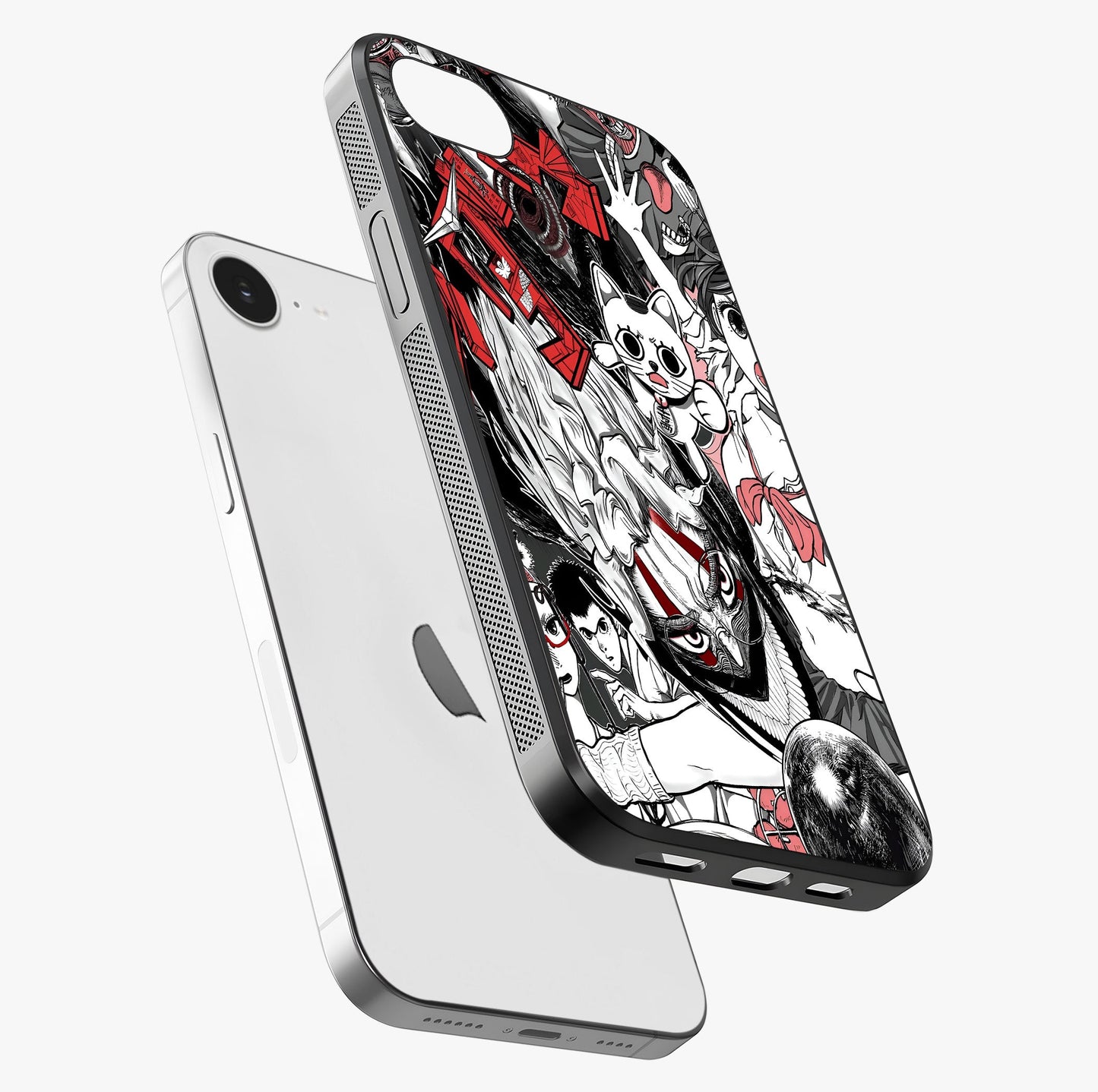 Crimson Chaos Panel Glass Case laid diagonally highlighting side profile, edges and glossy glass shine.
