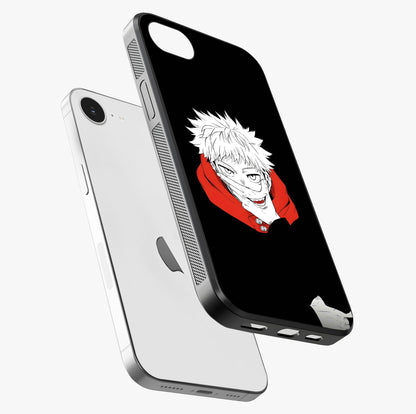 Crimson Chaos Smile Glass Case laid diagonally highlighting side profile, edges and glossy glass shine.