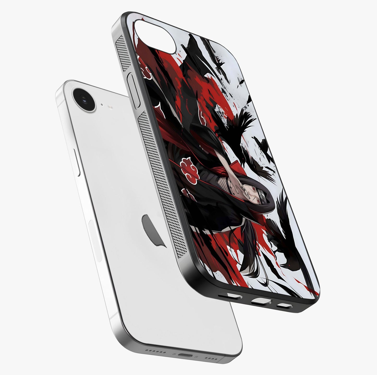 Crimson Crow Illusion Glass Case laid diagonally highlighting side profile, edges and glossy glass shine.