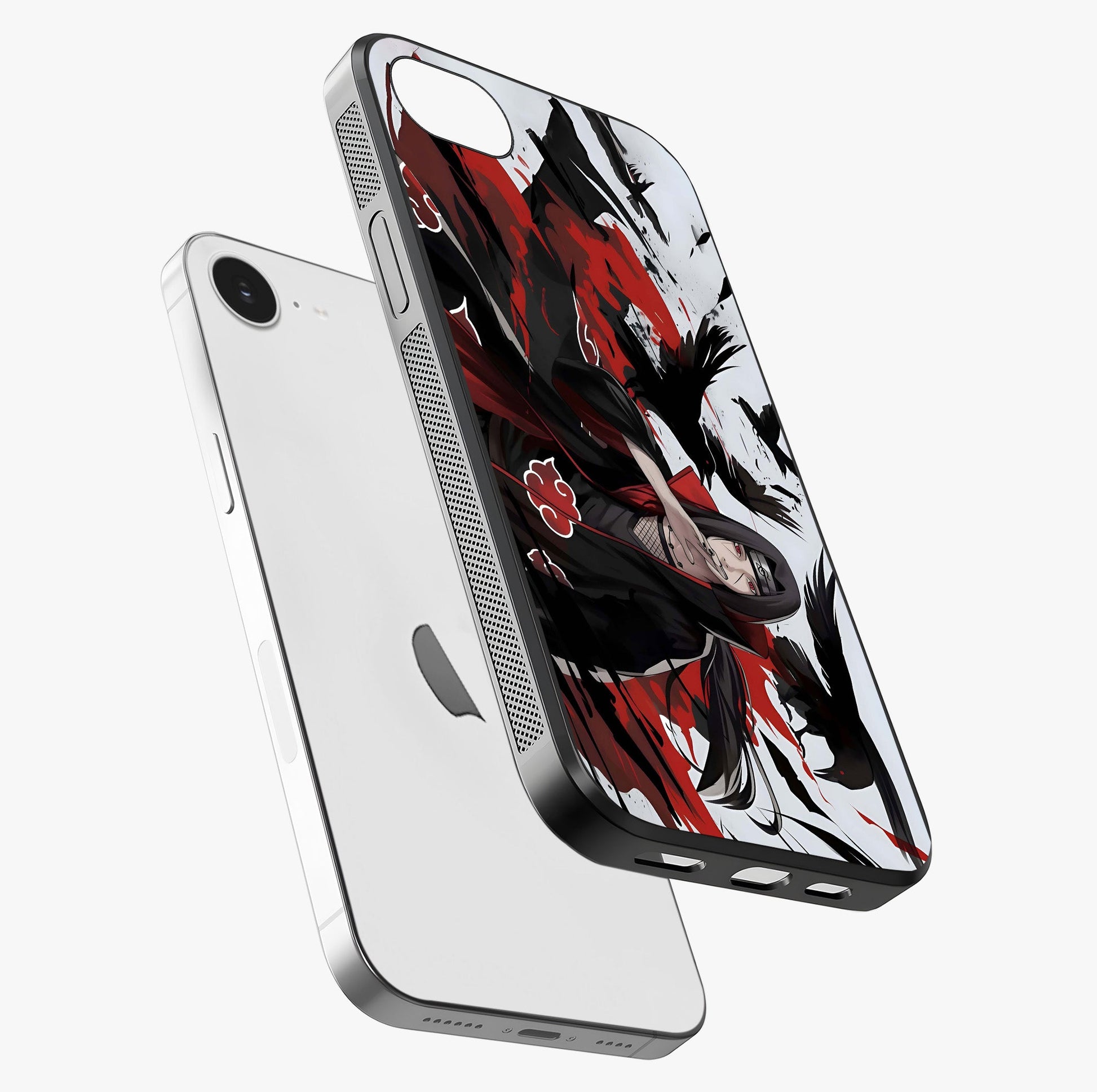 Crimson Crow Illusion Glass Case laid diagonally highlighting side profile, edges and glossy glass shine.