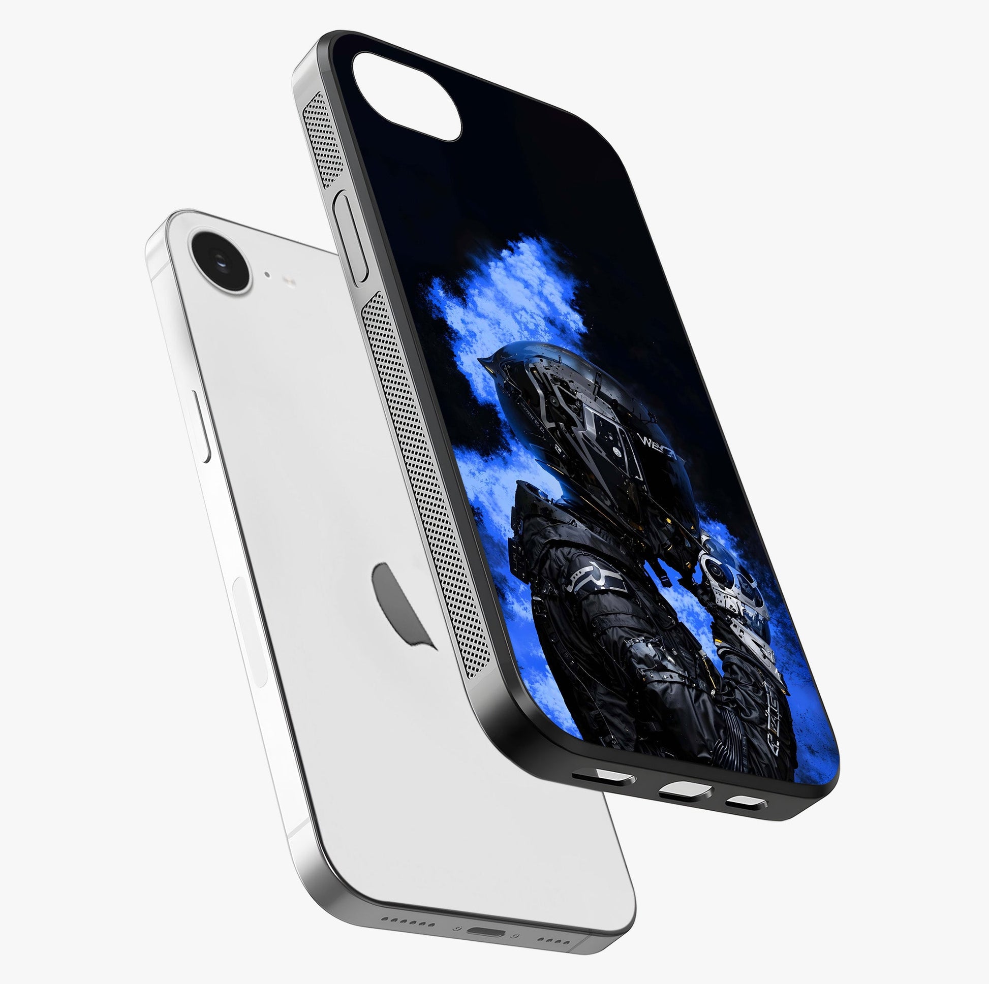 Cyber Sentinel Protocol Glass Case laid diagonally highlighting side profile, edges and glossy glass shine.