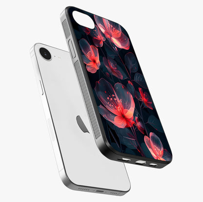 Dark Shade Of Flower Glass Case laid diagonally highlighting side profile, edges and glossy glass shine.