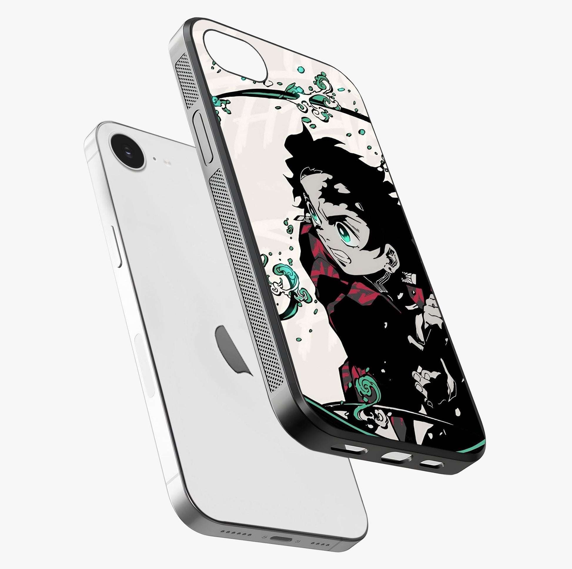 Demon Slayer Glass Case laid diagonally highlighting side profile, edges and glossy glass shine.
