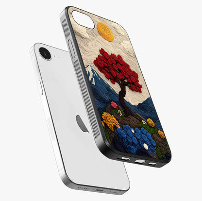 Eternal Nature Tapestry Glass Case laid diagonally highlighting side profile, edges and glossy glass shine.