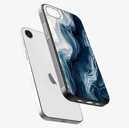 Ethereal Paper Marble Glass Case laid diagonally highlighting side profile, edges and glossy glass shine.