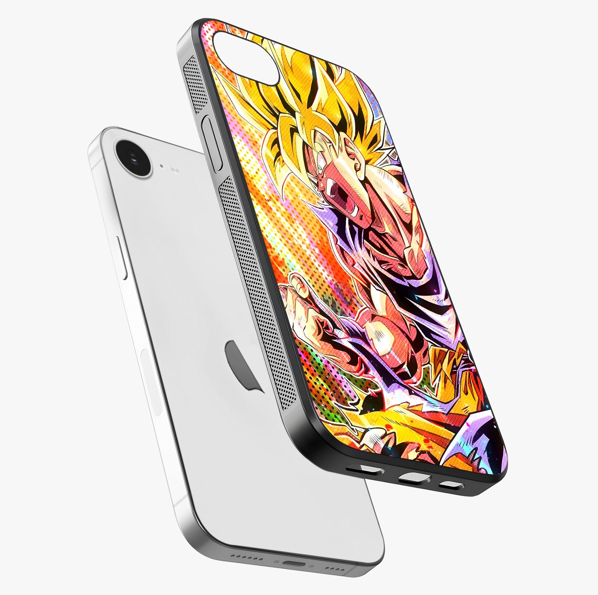 Firing Goku Glass Case laid diagonally highlighting side profile, edges and glossy glass shine.