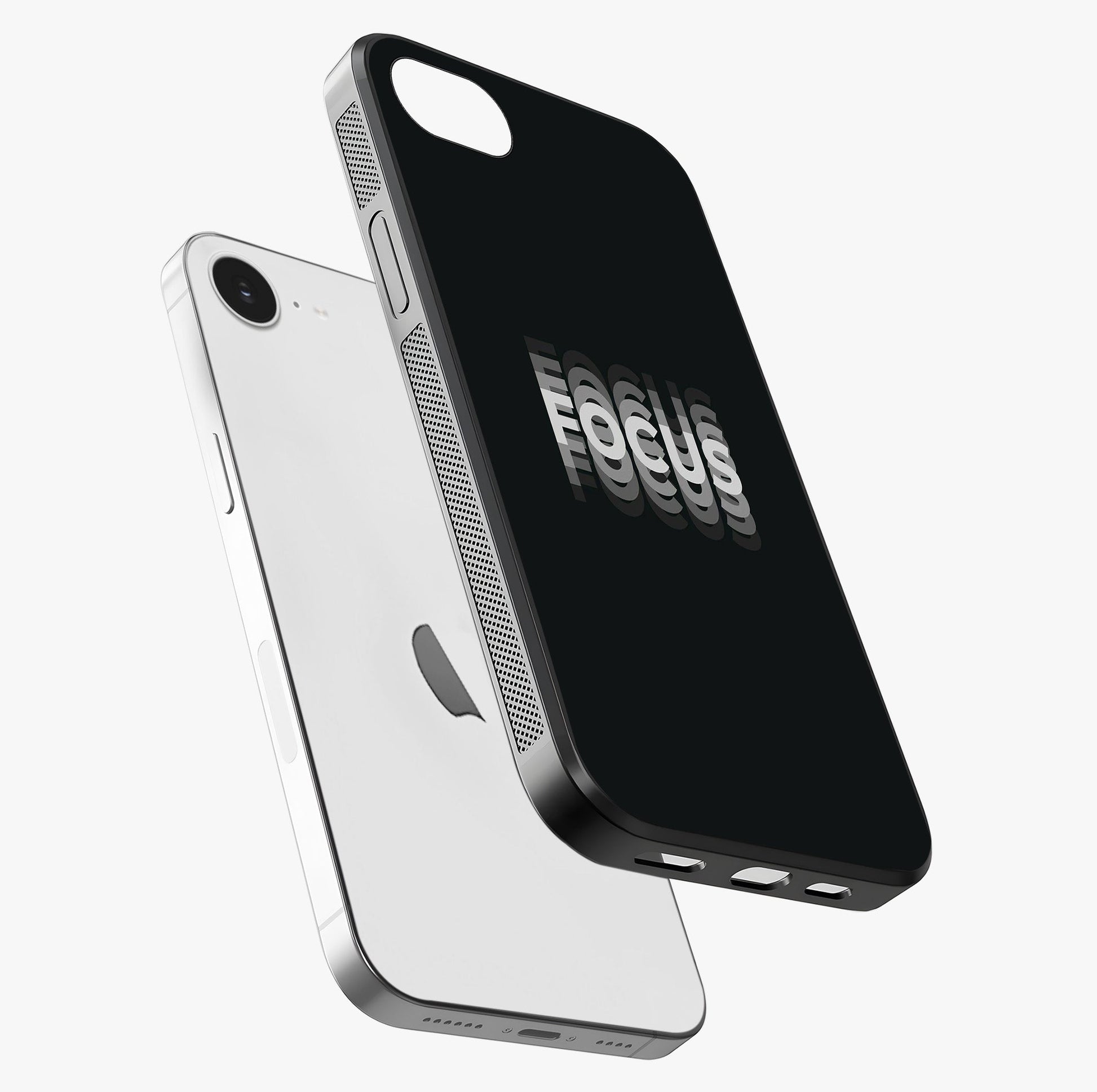 Focus Mode On Glass Case laid diagonally highlighting side profile, edges and glossy glass shine.