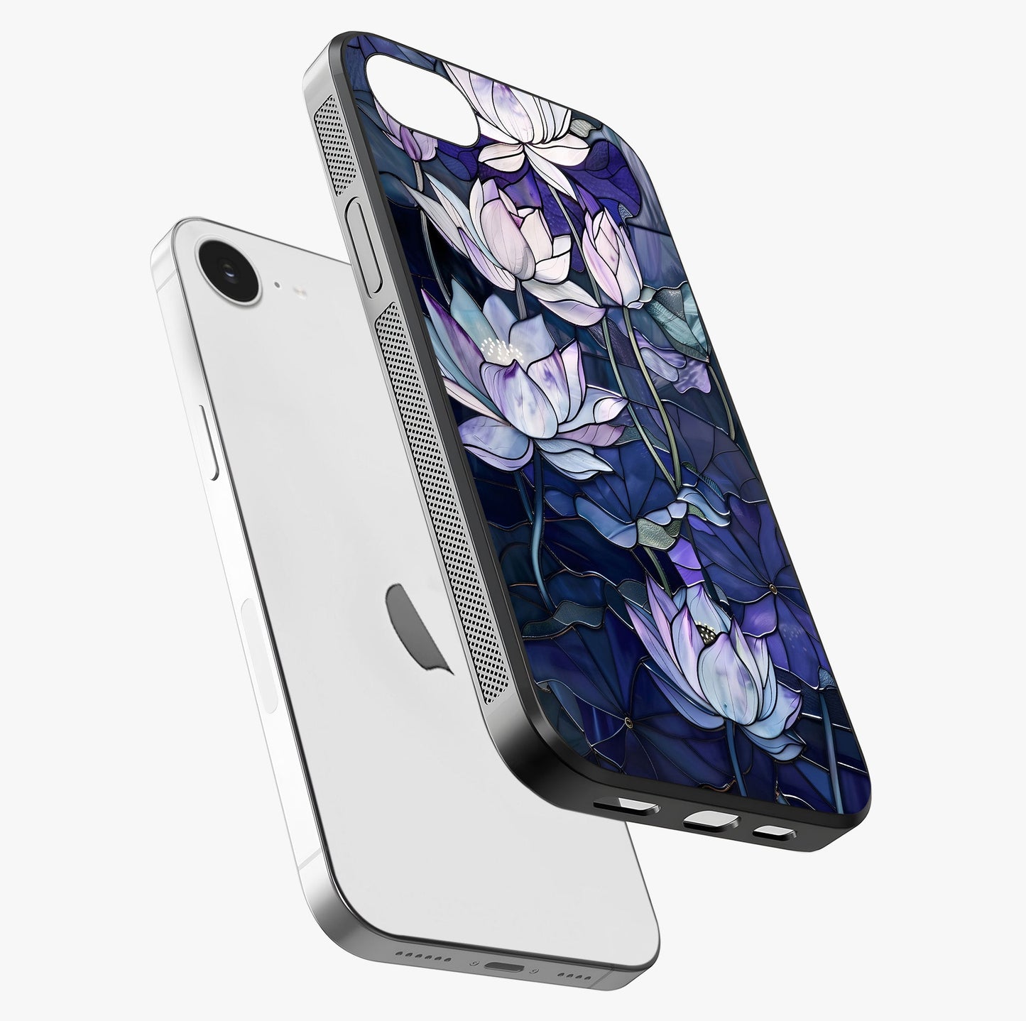 Gloss Petal Rush Glass Case laid diagonally highlighting side profile, edges and glossy glass shine.