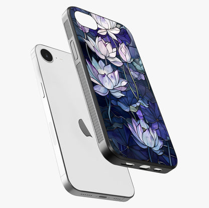 Gloss Petal Rush Glass Case laid diagonally highlighting side profile, edges and glossy glass shine.