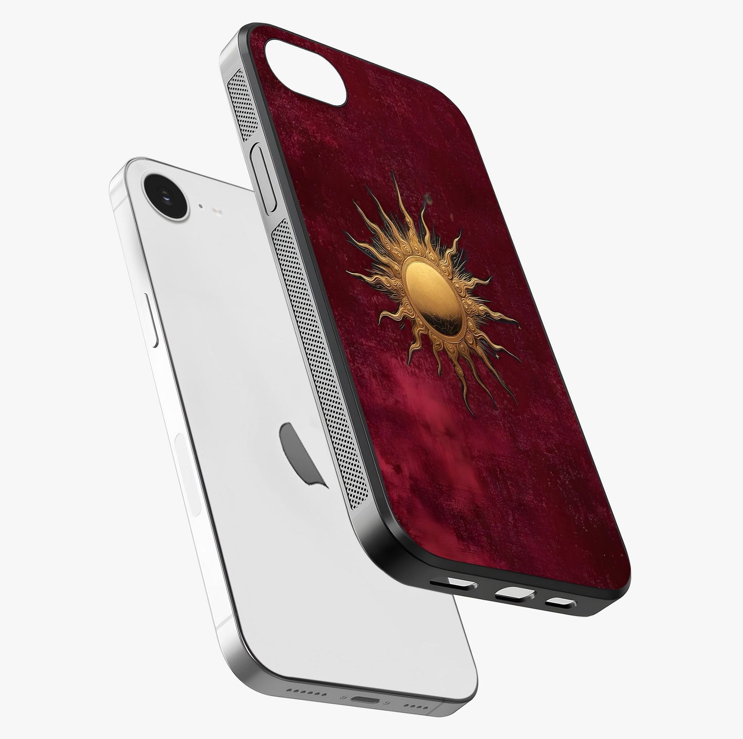 Gold Sun Blush Glass Case laid diagonally highlighting side profile, edges and glossy glass shine.