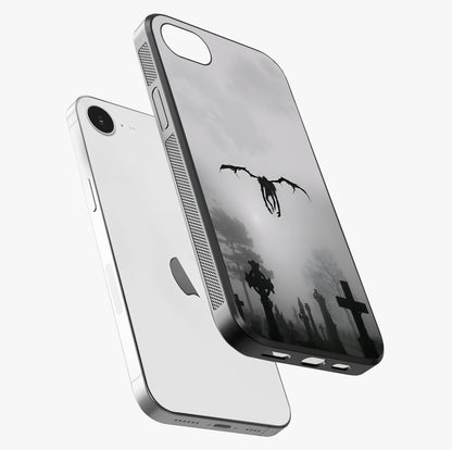 Graveyard Shadow Descent Glass Case laid diagonally highlighting side profile, edges and glossy glass shine.