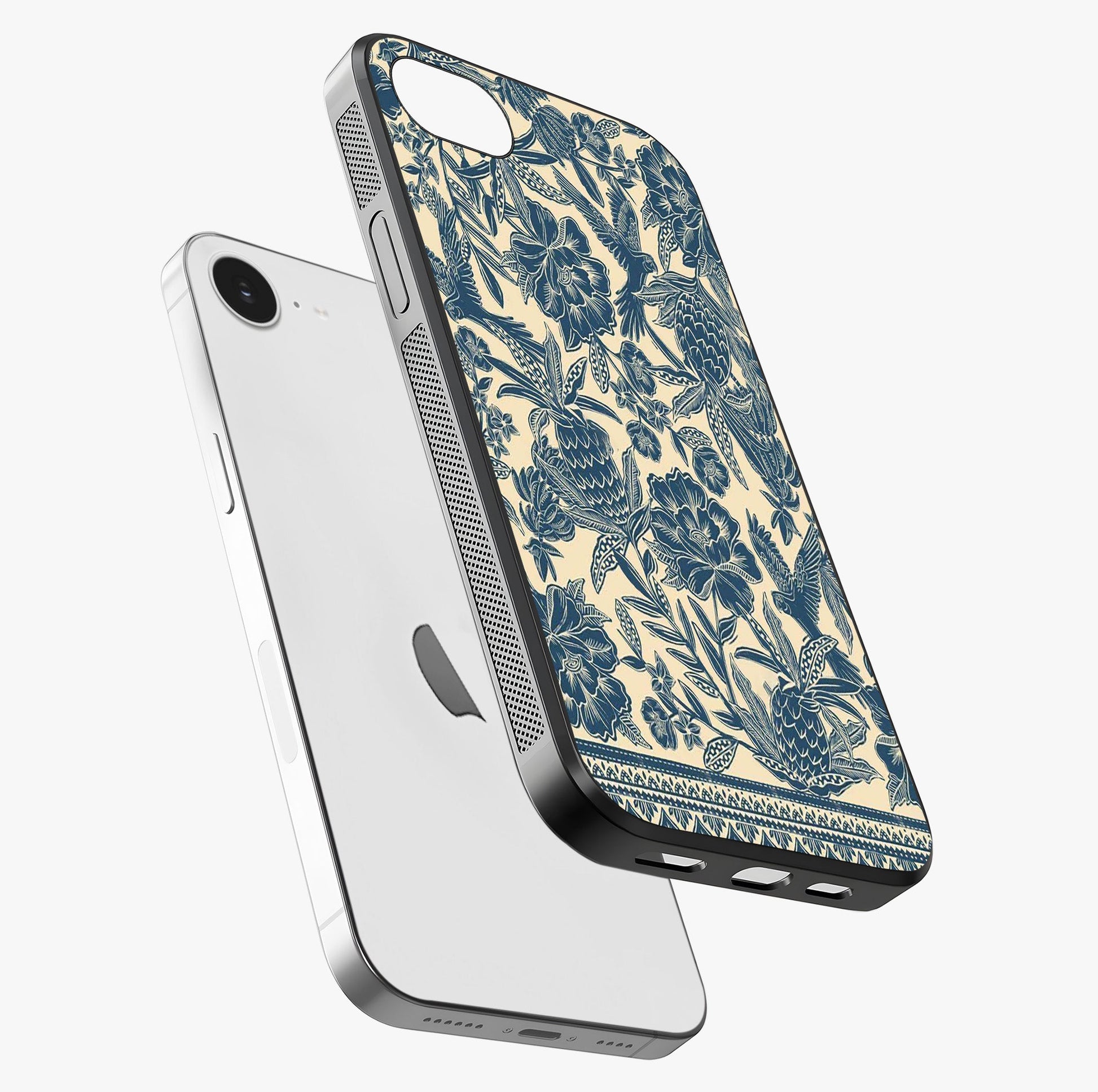 Heirloom Wild Bloom Glass Case laid diagonally highlighting side profile, edges and glossy glass shine.