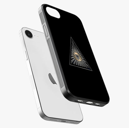 Illuminati Evil Glass Case laid diagonally highlighting side profile, edges and glossy glass shine.