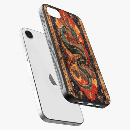 Inferno Dragon Soul Glass Case laid diagonally highlighting side profile, edges and glossy glass shine.