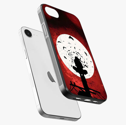 Itachi Limited Edition Naruto Anime Glass Case laid diagonally highlighting side profile, edges and glossy glass shine.