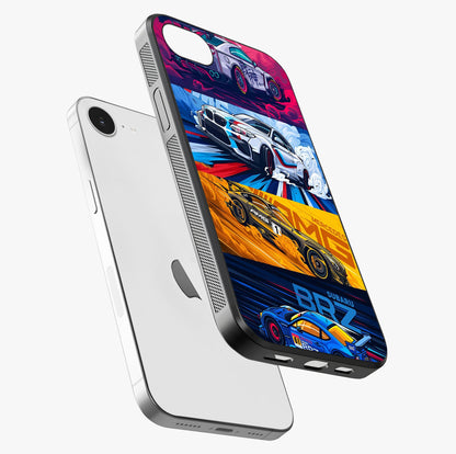 Jdm Sports Car Glass Case laid diagonally highlighting side profile, edges and glossy glass shine.