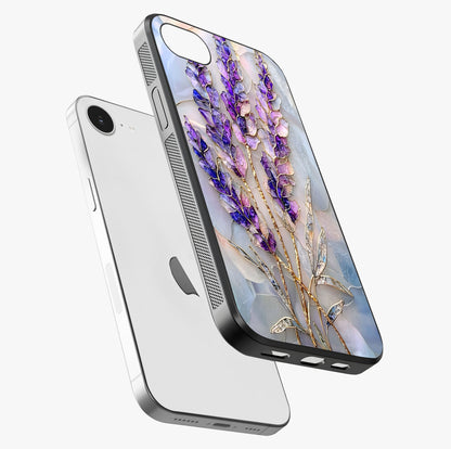 Lavender Dream Glow Glass Case laid diagonally highlighting side profile, edges and glossy glass shine.