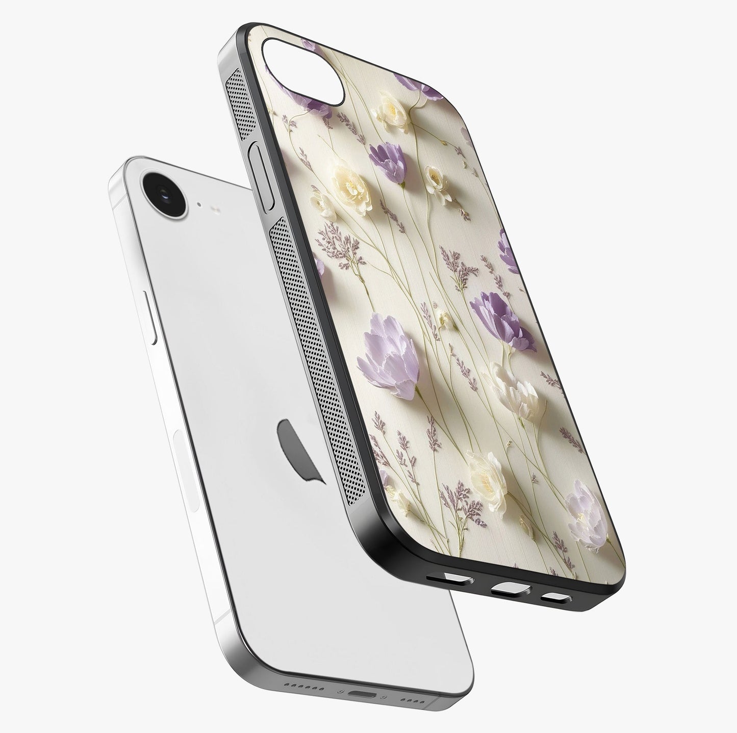 Lilac Breeze Harmony Glass Case laid diagonally highlighting side profile, edges and glossy glass shine.