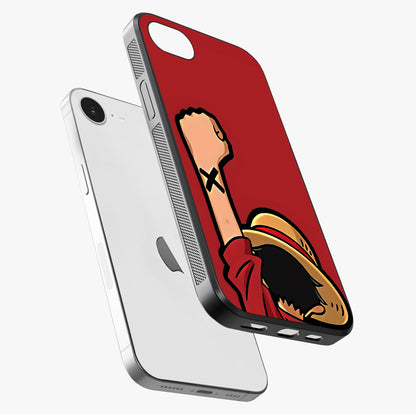 Luffy X Spirit Glass Case laid diagonally highlighting side profile, edges and glossy glass shine.