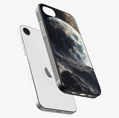 Lunar Horizon Glow Glass Case laid diagonally highlighting side profile, edges and glossy glass shine.