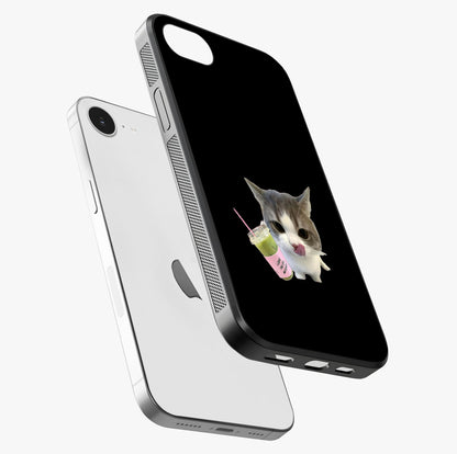Matcha Cat Style Glass Case laid diagonally highlighting side profile, edges and glossy glass shine.