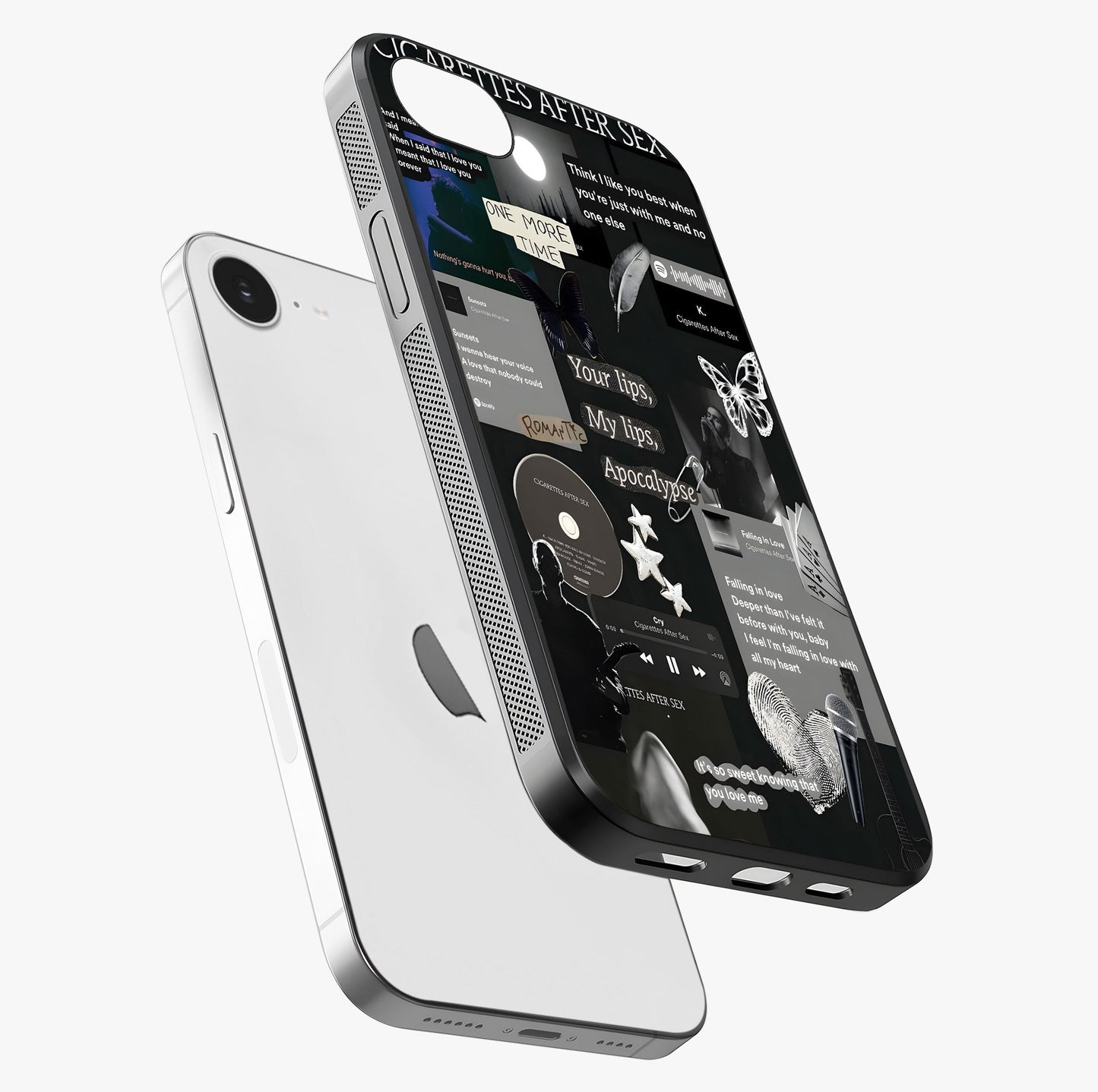 Midnight Love Echo Glass Case laid diagonally highlighting side profile, edges and glossy glass shine.