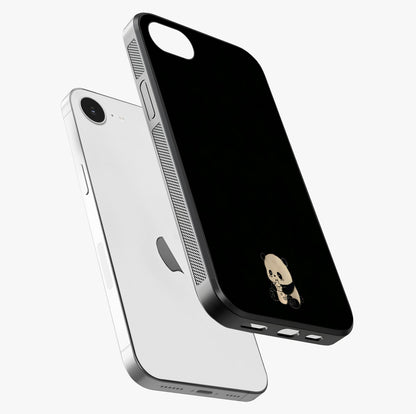 Midnight Panda Love Glass Case laid diagonally highlighting side profile, edges and glossy glass shine.