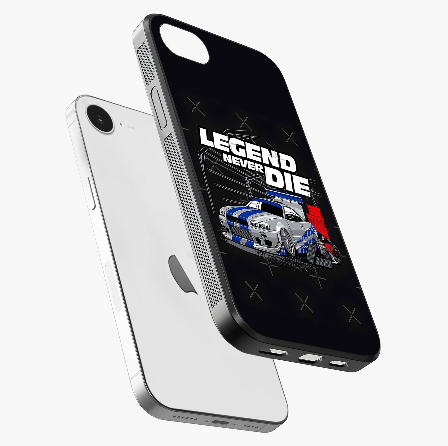Midnight Racing Legacy Glass Case laid diagonally highlighting side profile, edges and glossy glass shine.