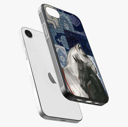 Midnight Stallion Blues Glass Case laid diagonally highlighting side profile, edges and glossy glass shine.