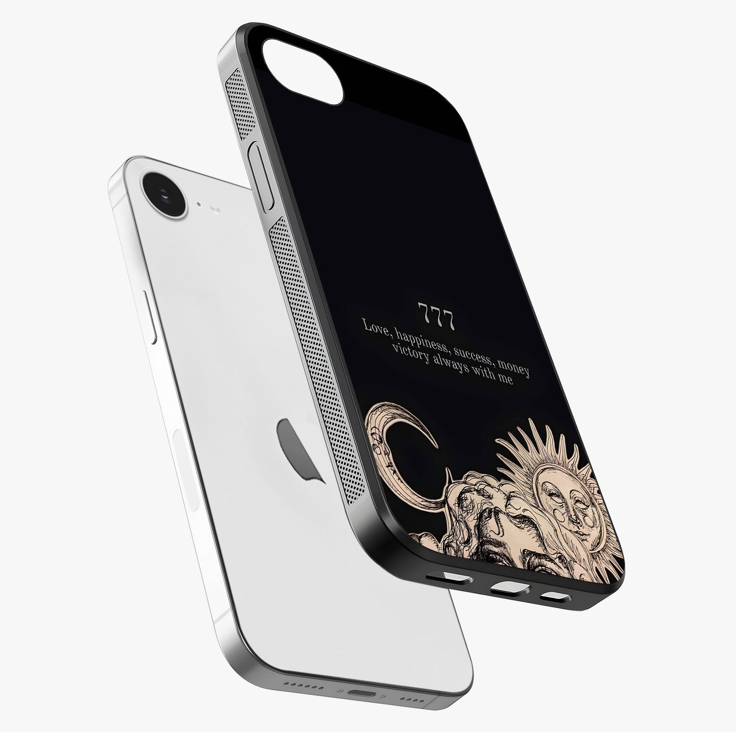 Mystic Victory Aura Glass Case laid diagonally highlighting side profile, edges and glossy glass shine.
