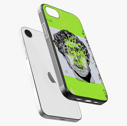 Neo Graffiti Rebellion Glass Case laid diagonally highlighting side profile, edges and glossy glass shine.